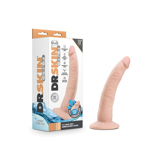 Dr Skin Glide 7.5" Self Lubricating Dildo-Vanilla