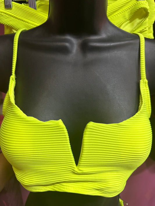 V Top Bralette-Neon Yellow Ribbed