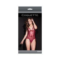 Bold Mesh & Fine Lace Crotchless Teddy Merlot - Queen-The Edge OK