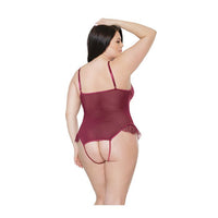 Bold Mesh & Fine Lace Crotchless Teddy Merlot - Queen-The Edge OK