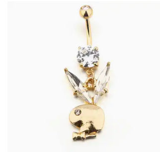 Gold Dangle Bunny Head Belly Ring