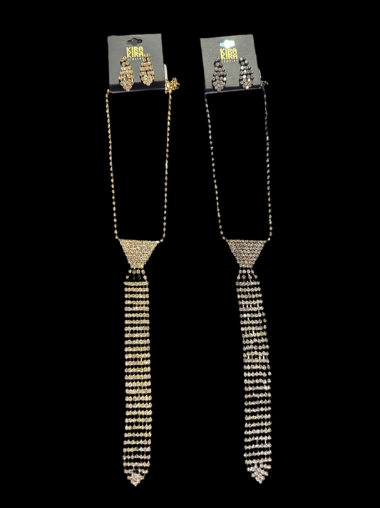 Rhinestone Neck Tie Set