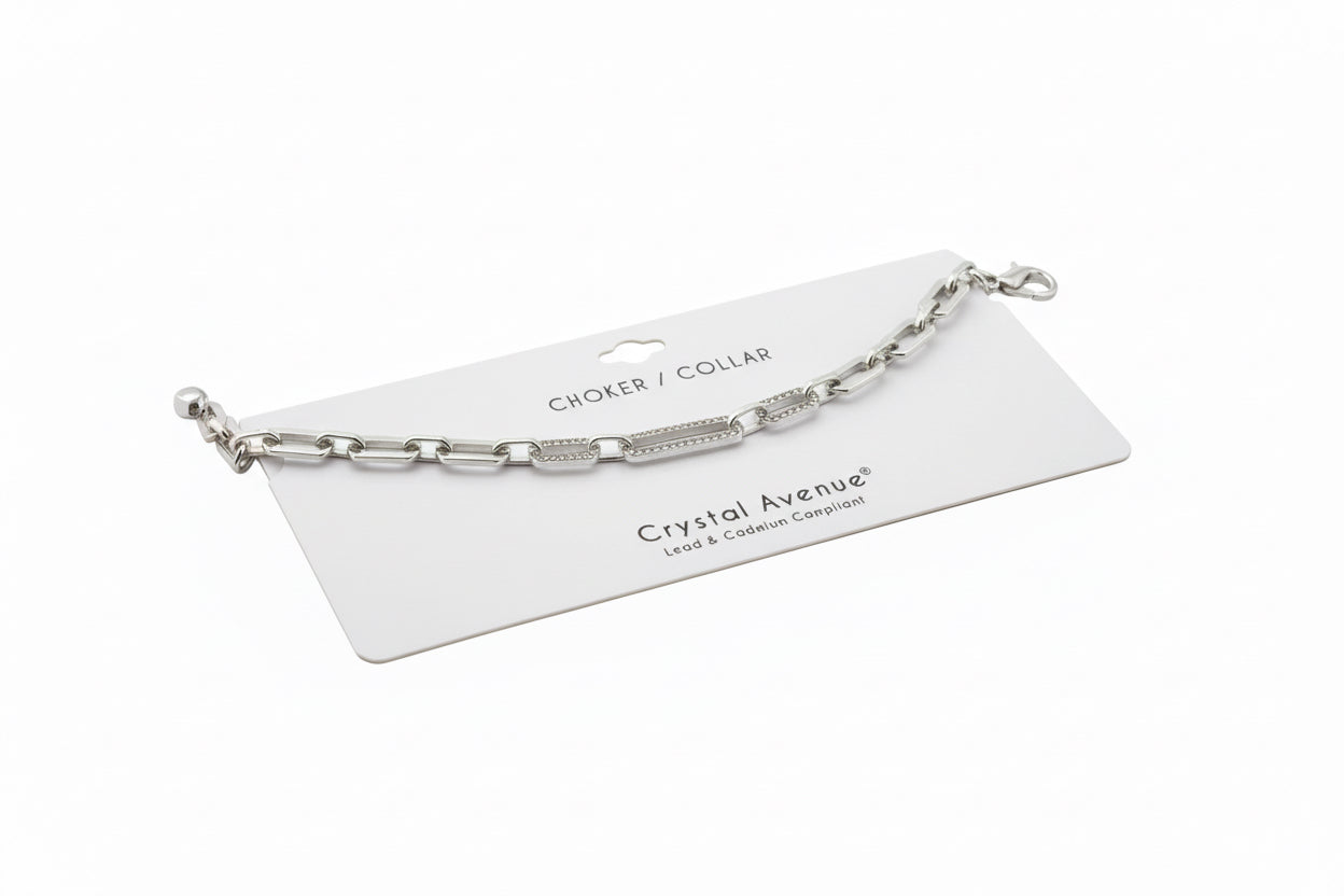 Silver Color Necklace w/Rhinestones