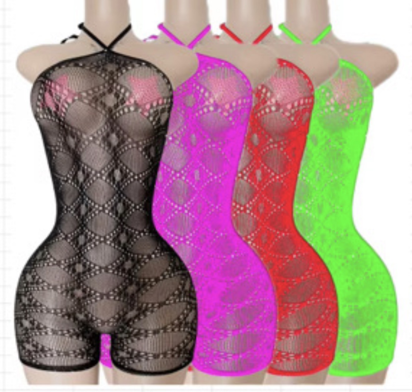Mesh Net Romper with Rhinestones