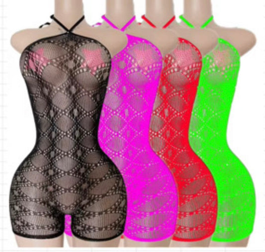 Mesh Net Romper with Rhinestones