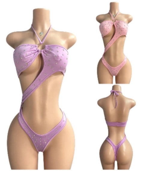 Rhinestone Cutout Thong Romper