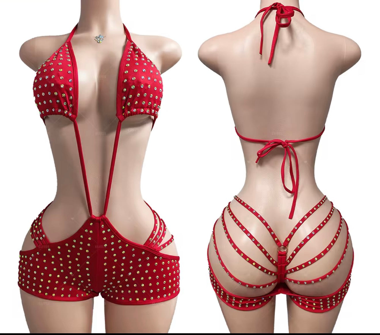 Strappy Rhinestone Romper