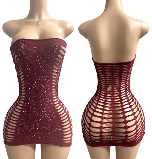 Shredded Mesh Mini Dress