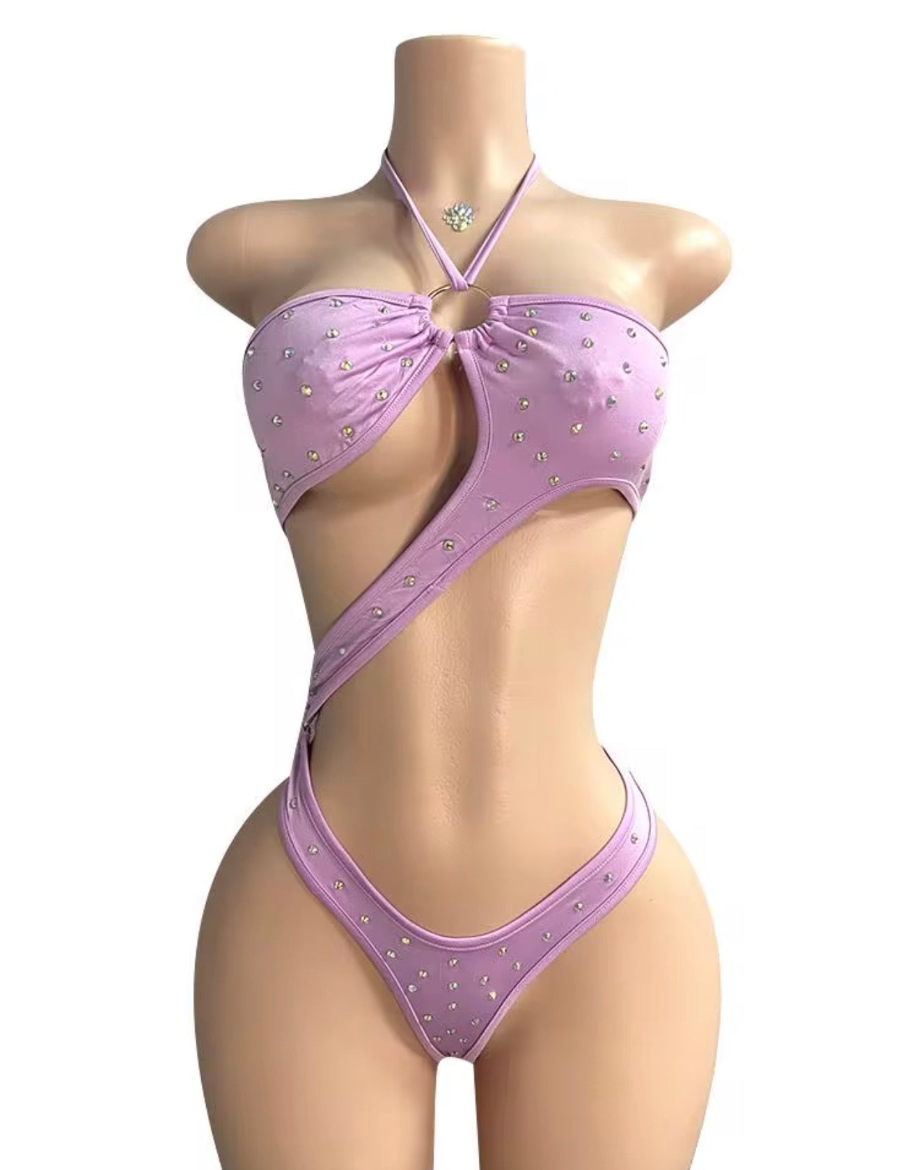 Rhinestone Cutout Thong Romper