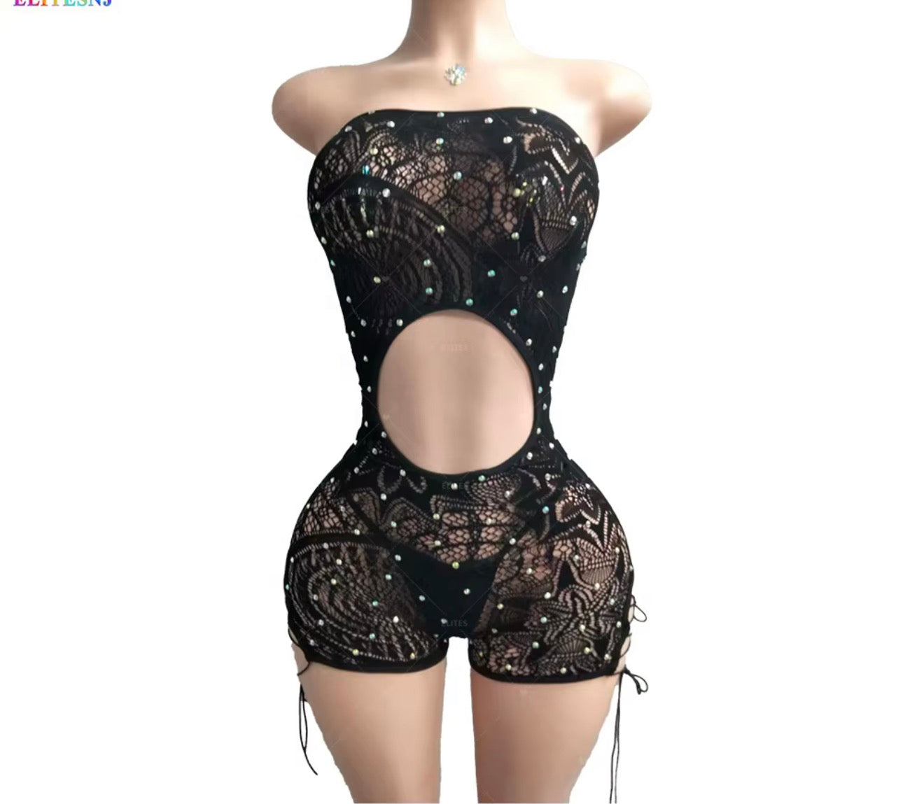 Fishnet Lace Shorts Romper