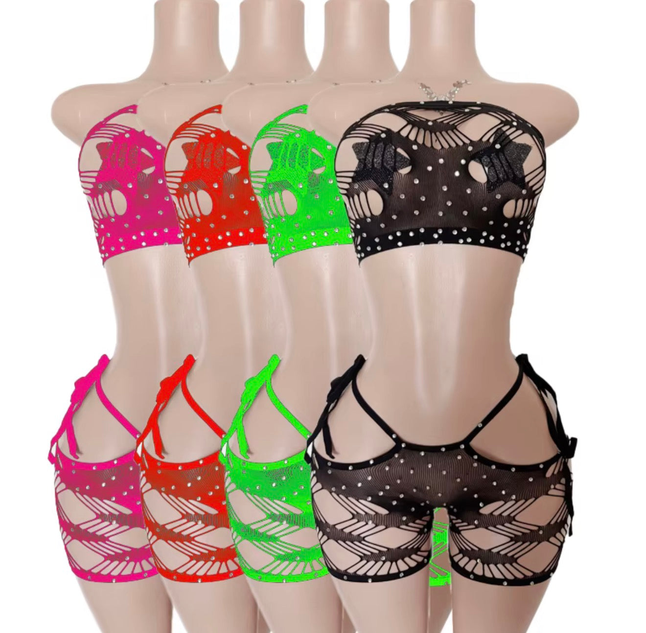 Net Bandeau Top & Shorts Set