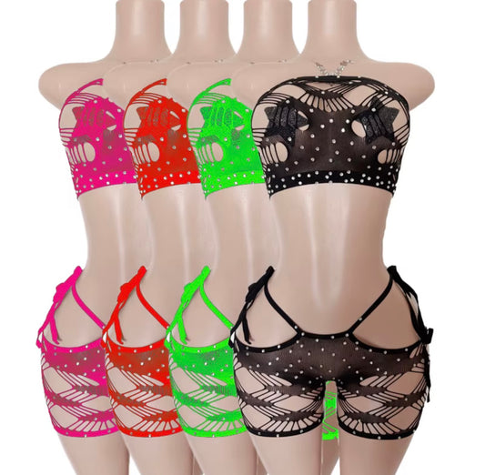Net Bandeau Top & Shorts Set