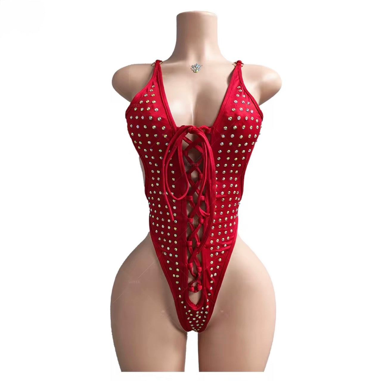 Lace up Bedazzled Thong Romper
