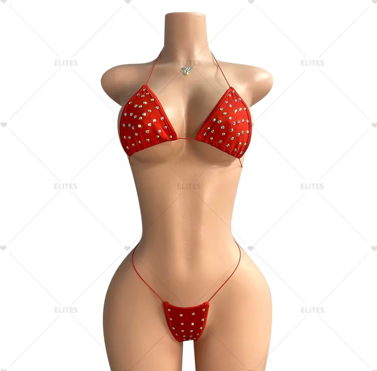 Cord Strap Rhinestone Thong Set