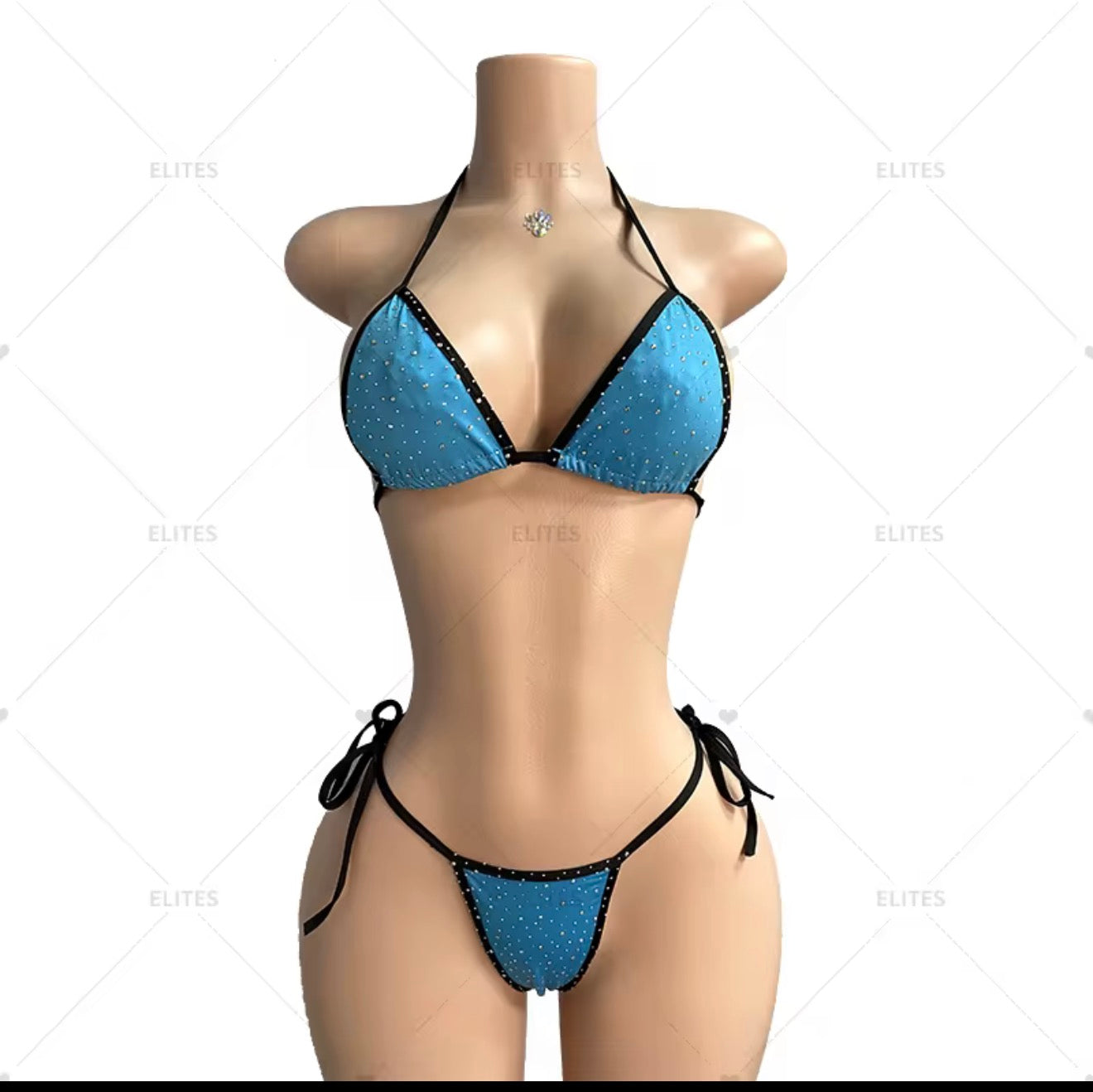 Rhinestone Tie Side Thong Set