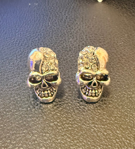 Skull Head Stud Earrings w/Stones