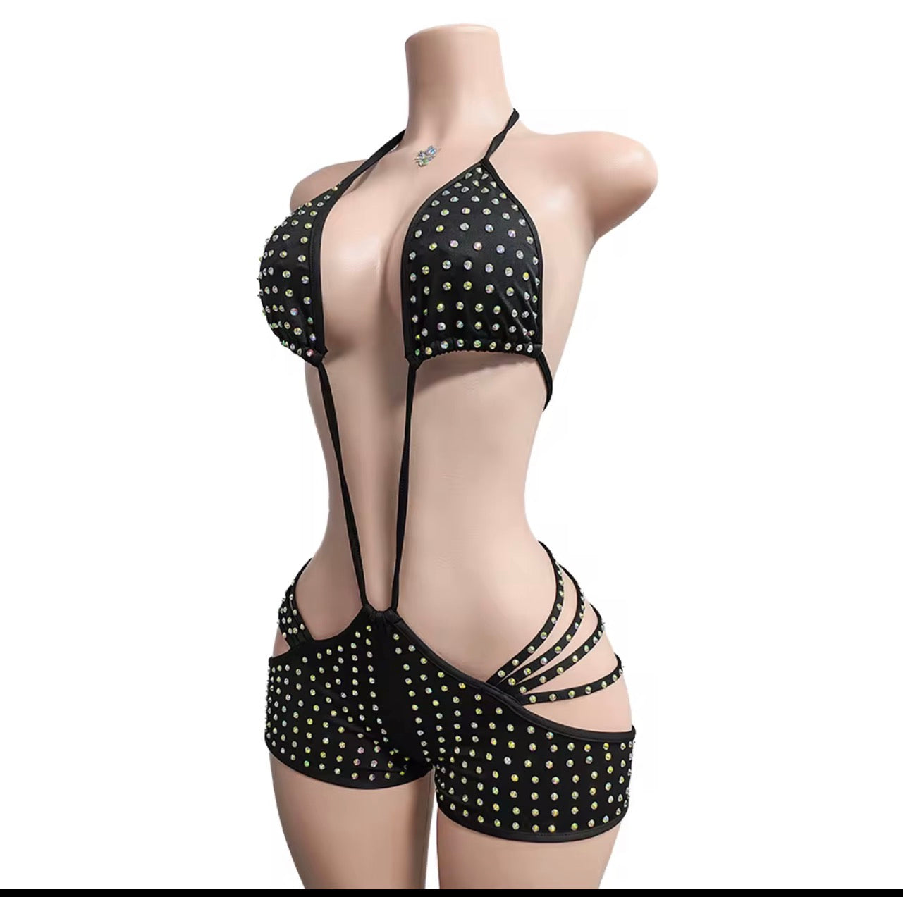 Strappy Rhinestone Romper