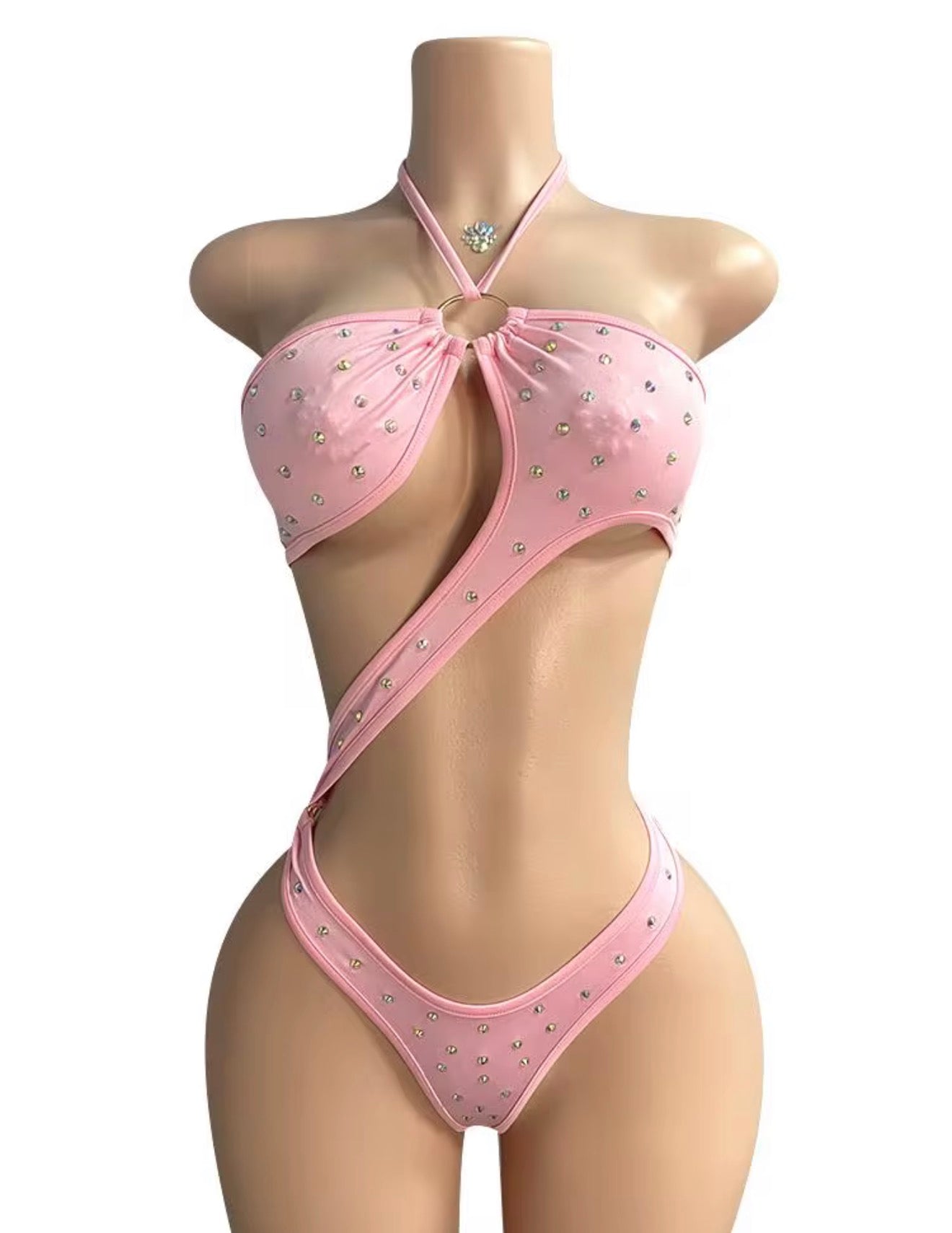 Rhinestone Cutout Thong Romper