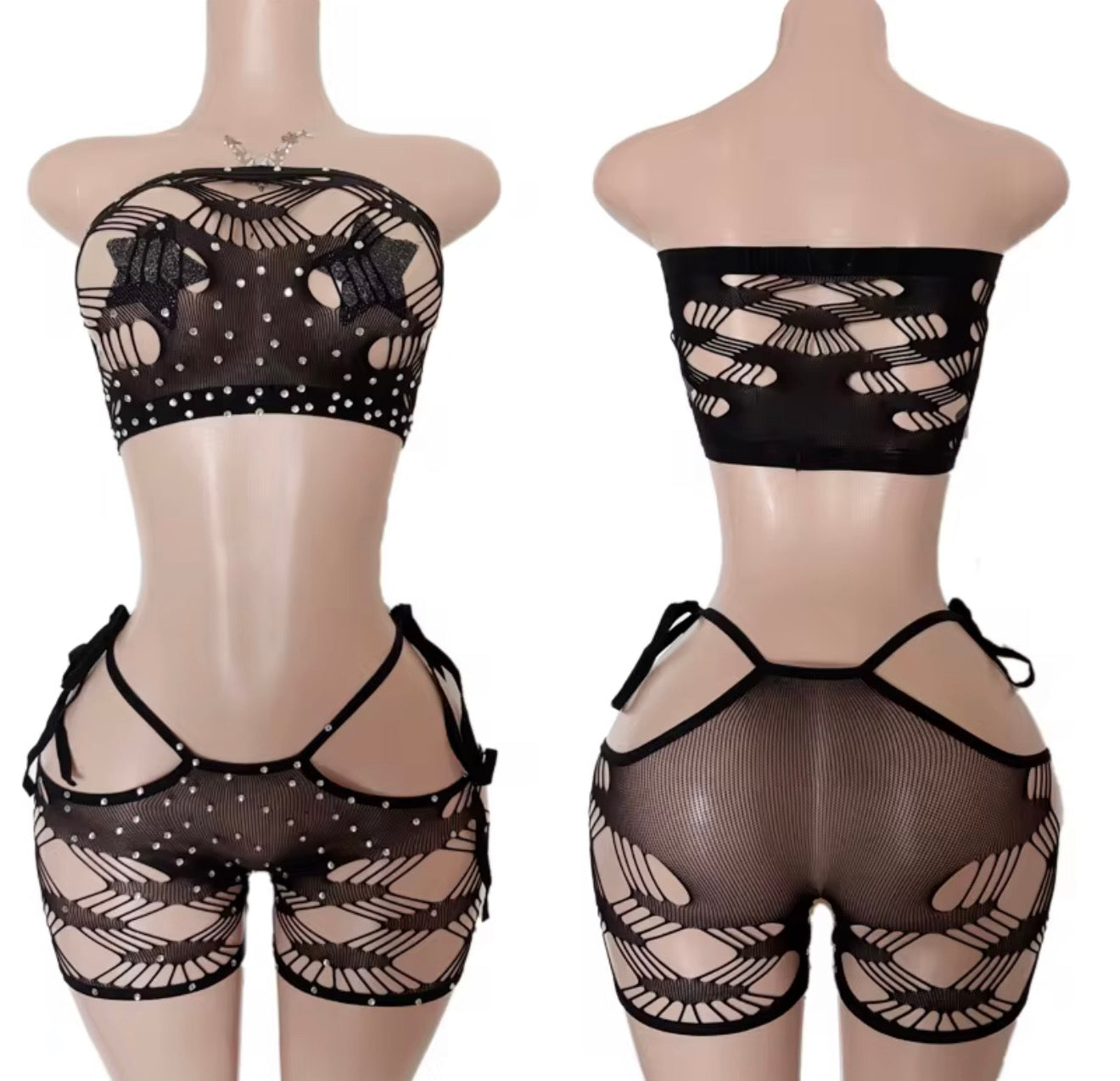 Net Bandeau Top & Shorts Set