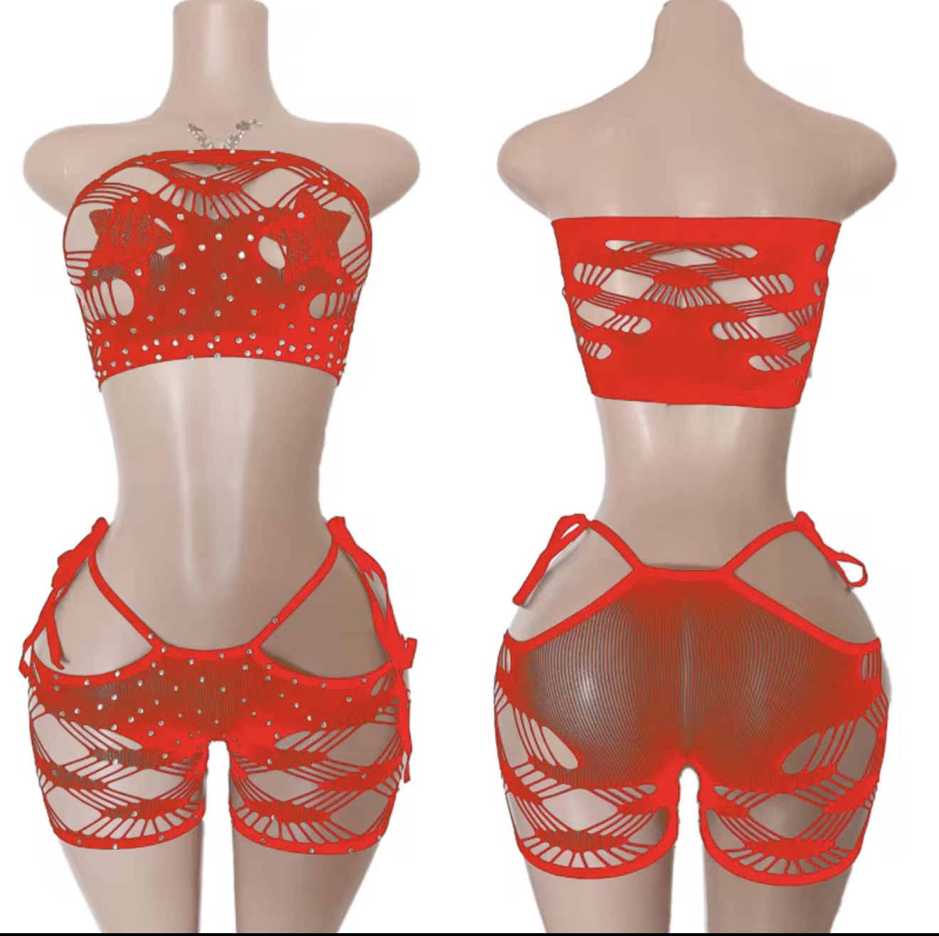 Net Bandeau Top & Shorts Set