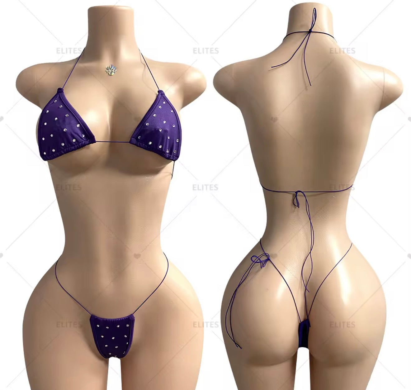 Cord Strap Rhinestone Thong Set