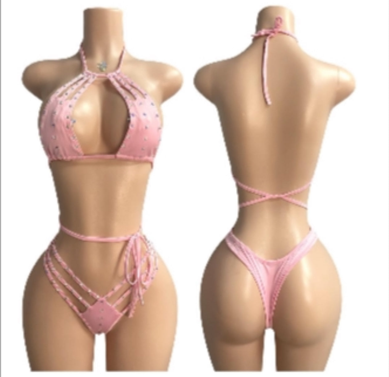 Strappy Thong Set w/Rhinestones