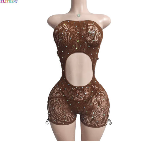 Fishnet Lace Shorts Romper