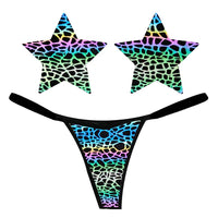 L. FRANKenstein Rainbow Reflective Pastie and Pantie Lingerie Set
