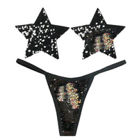 Medusa Black & Silver Flip Sequin Pastie and Pantie Lingerie Set