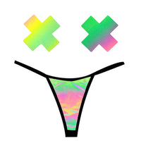 Rainbow Reflective G-String Pastie and Pantie Lingerie Set-The Edge OK