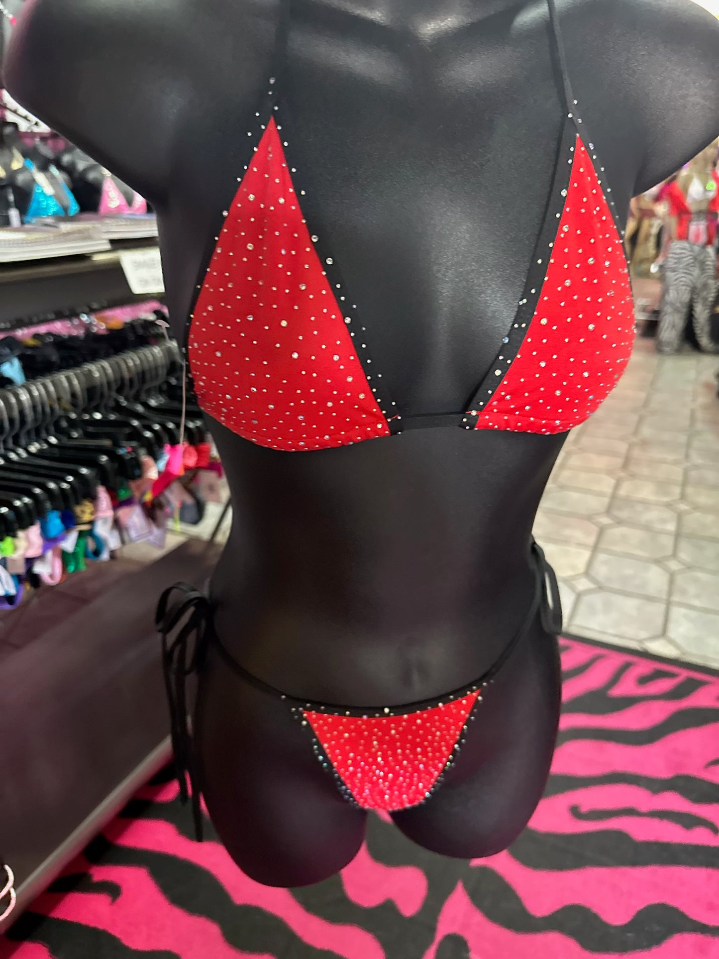 Rhinestone Tie Side Thong Set