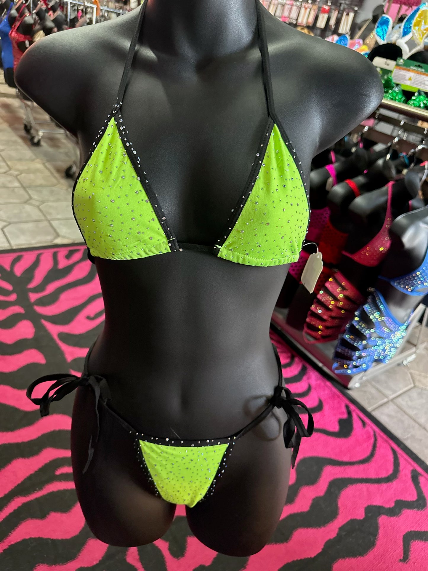 Rhinestone Tie Side Thong Set