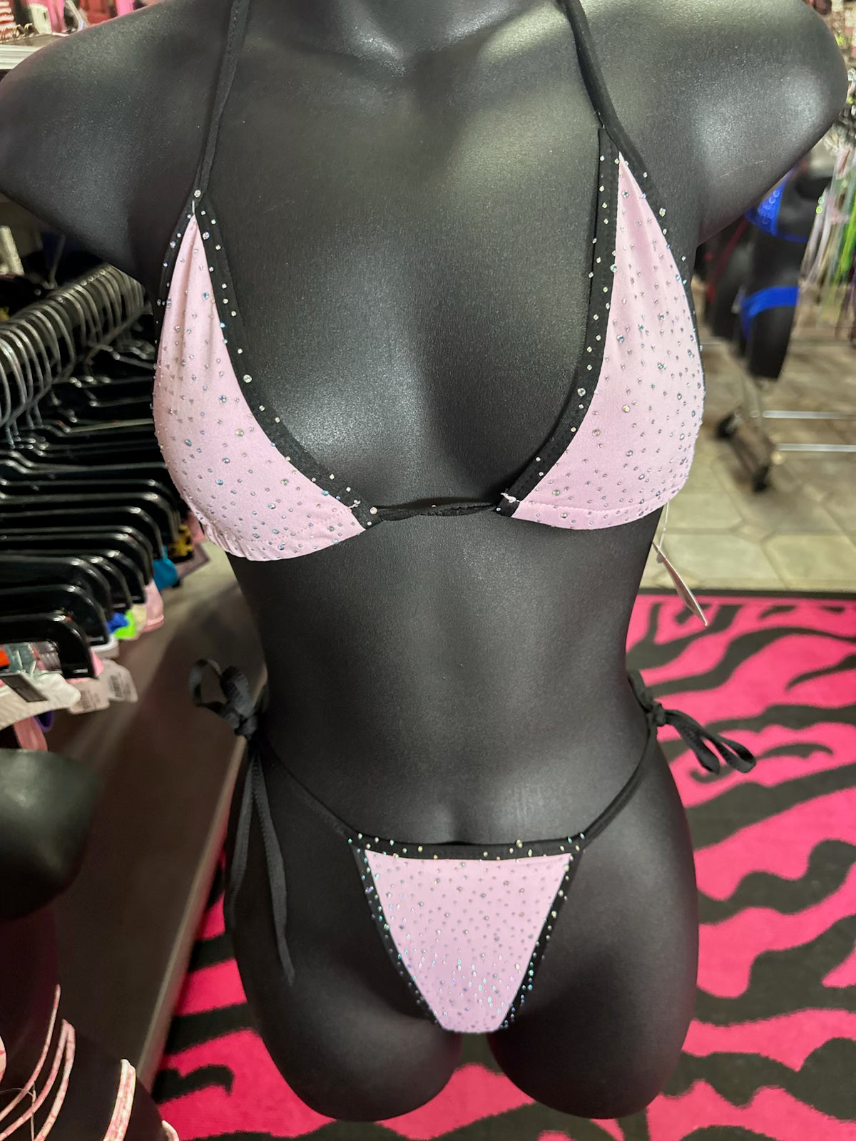Rhinestone Tie Side Thong Set