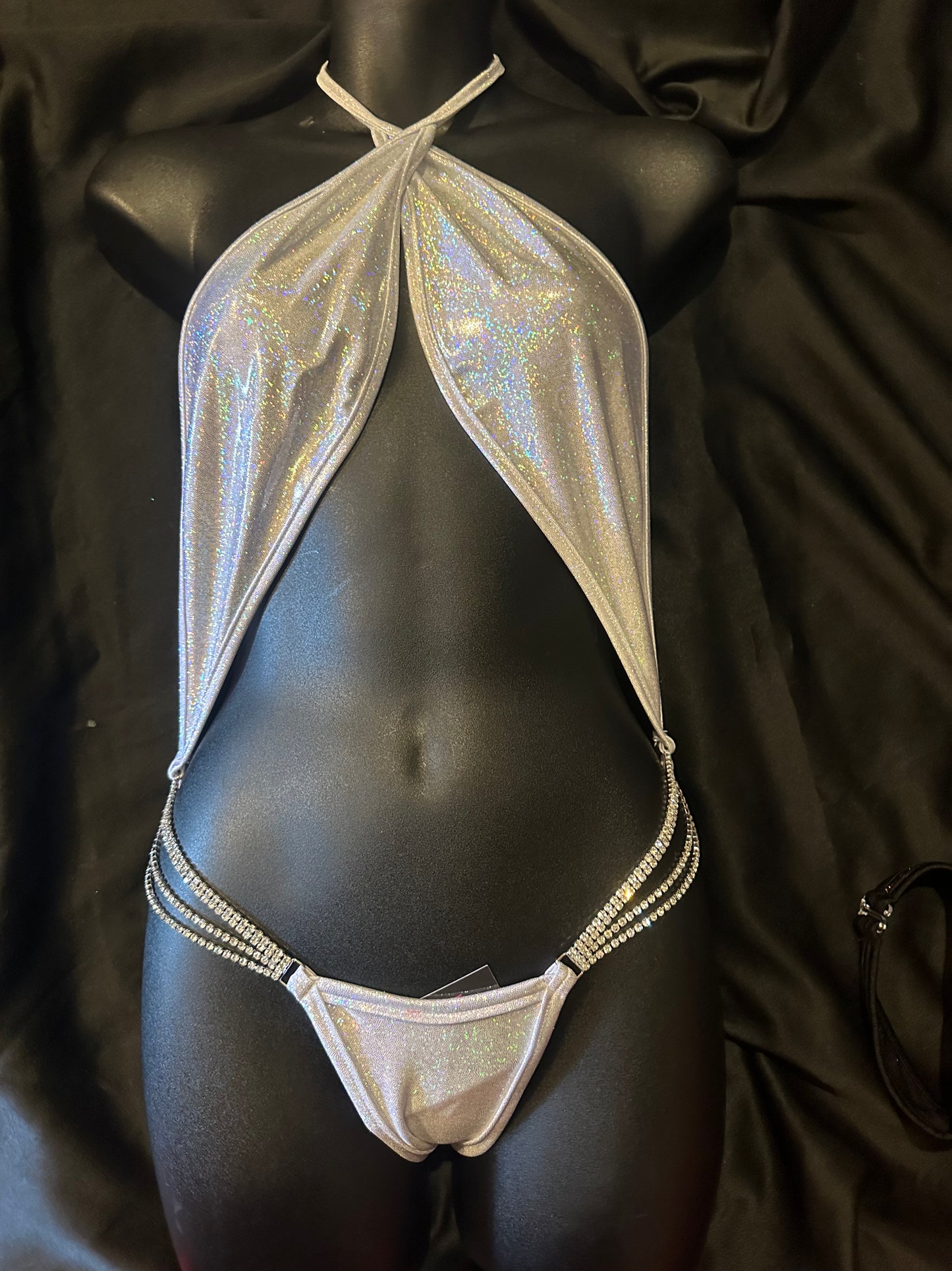 799 Halter Top Thong Back Romper with Rhinestone Links-The Edge OK