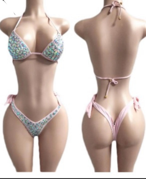 Blingy Barbie Vibe V-Thong Bikini Set-The Edge OK