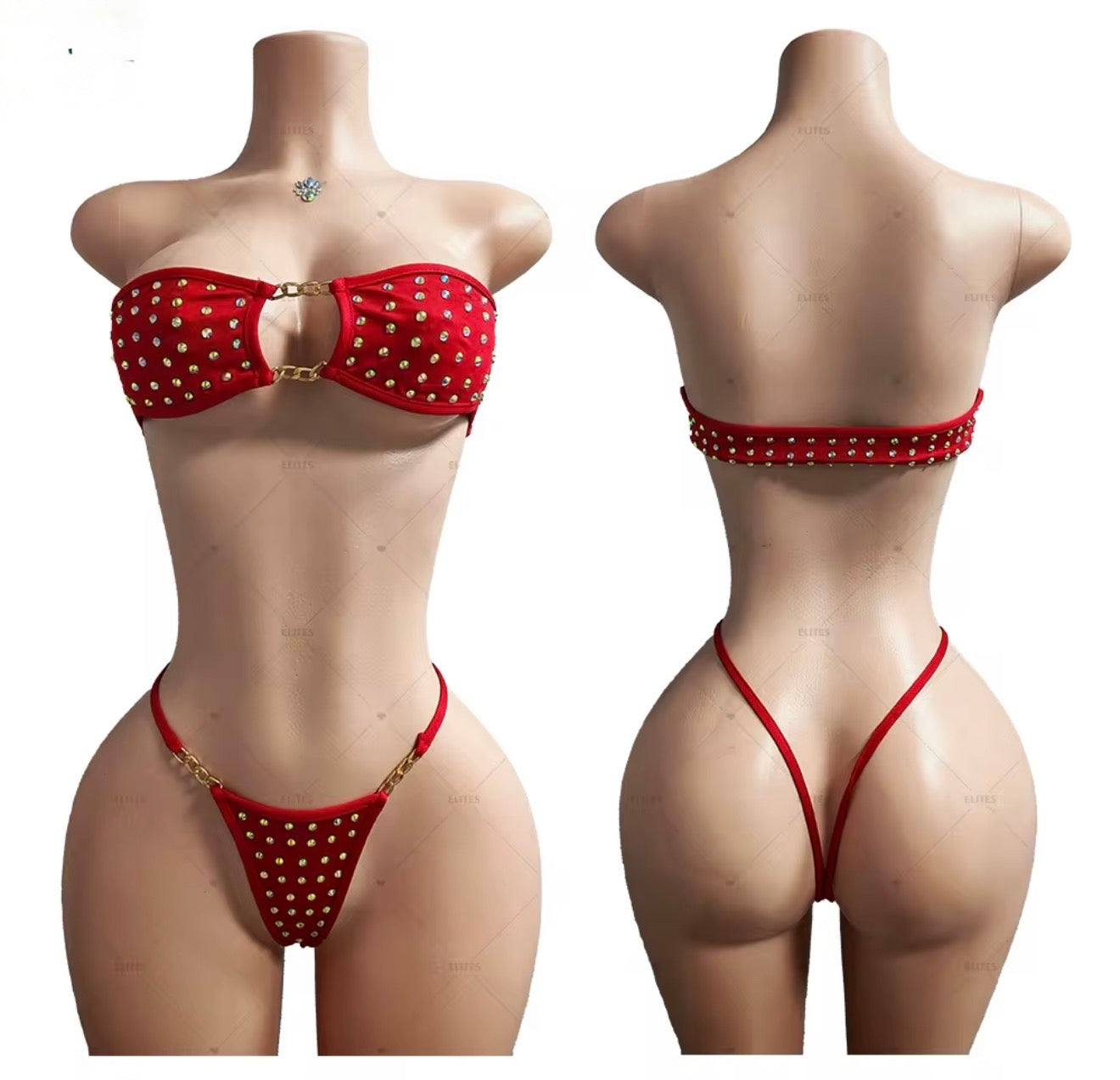 2 Piece Bedazzled Bandeau/Thong Set