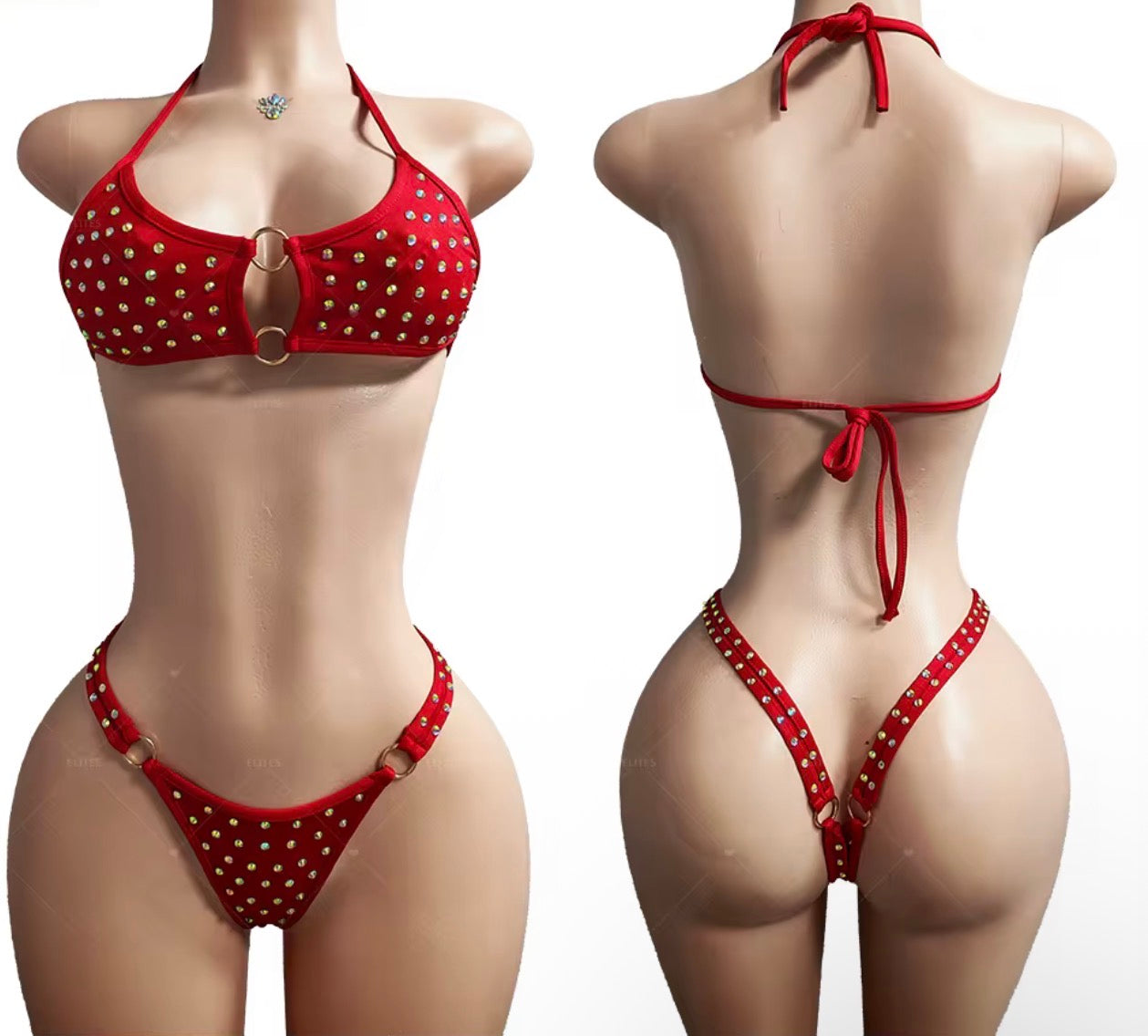 Rhinestone O-Ring Thong Set