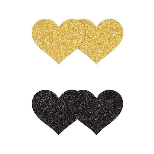 Pretty Pasties Glitter Hearts Black/Gold - 2 Pair