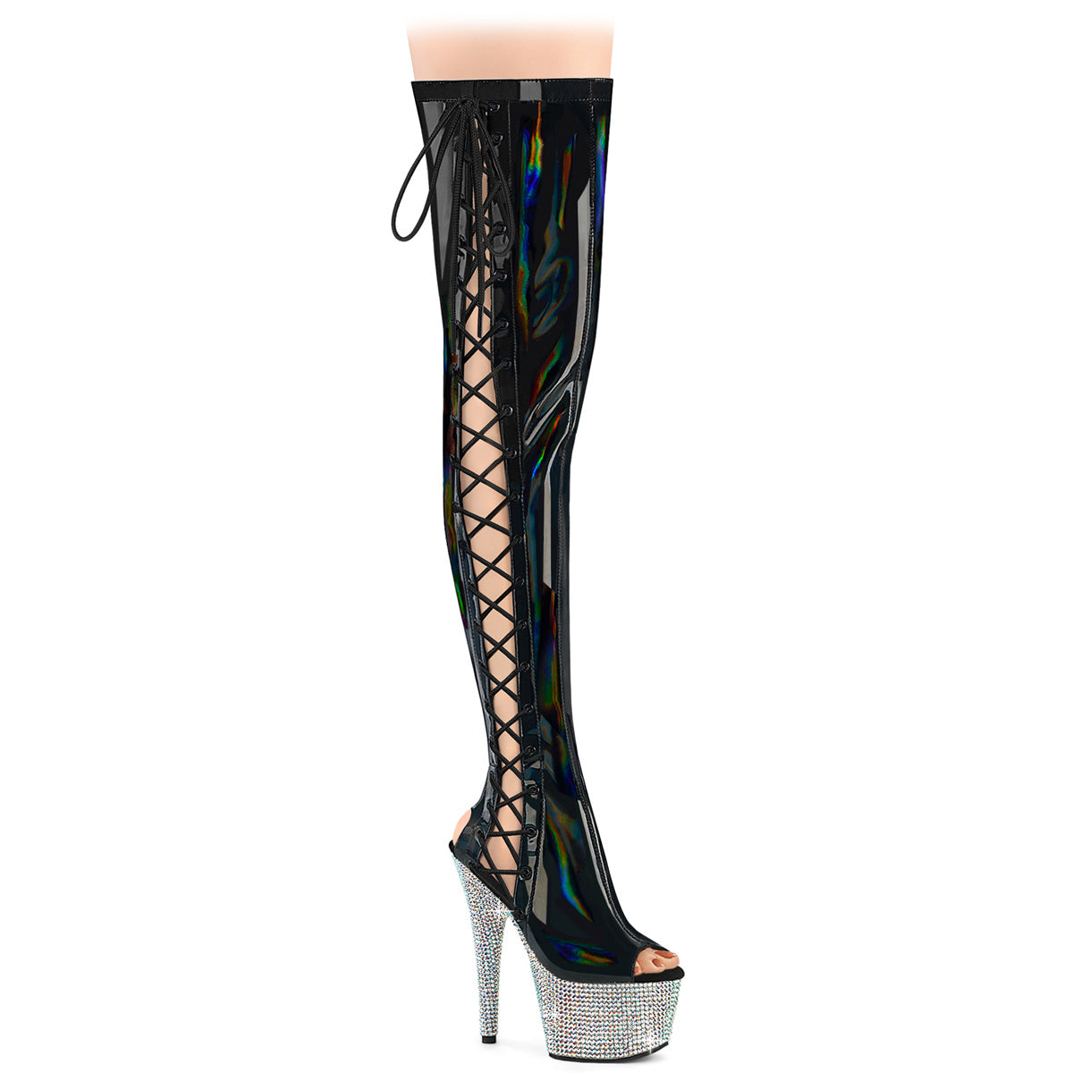 BEJEWELED-3052HG-7 Thigh High Hologram Heels