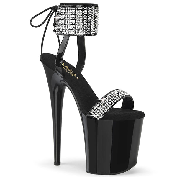Flamingo 870 8 inch heels in Black Patent with Silver Rhinestones-The Edge OK