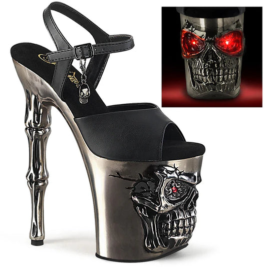 8 Inch Skull & Bones Heel - Black/Pewter
