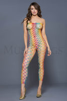 1177 Big Diamond Net Rainbow Bodystocking