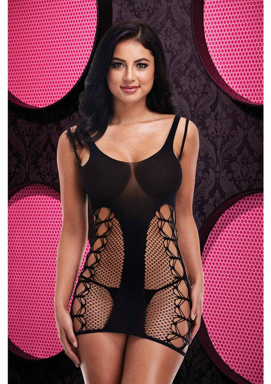 LC-66 Jacquard Mini Dress-Black-The Edge OK