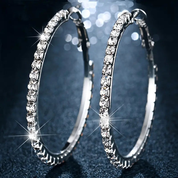 Rhinestone Hoop Silver Color Earrings-The Edge OK