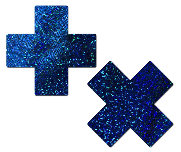 Pastease Plus X: Glitter Blue Cross Pasties-The Edge OK