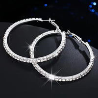 Rhinestone Hoop Silver Color Earrings