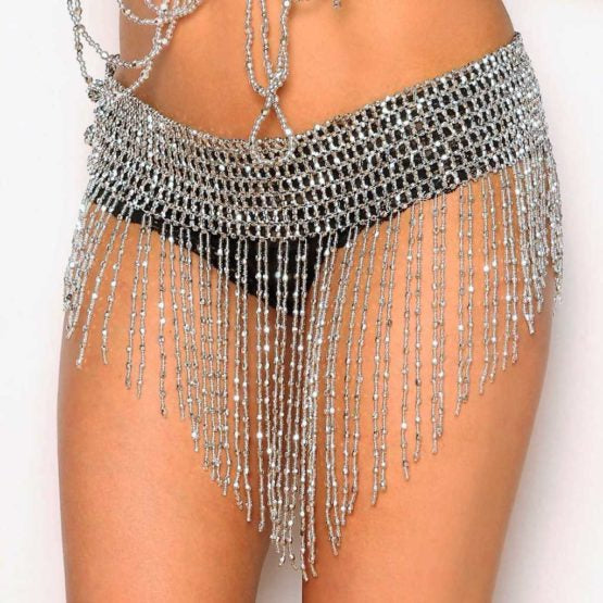 543 Belt Beaded Fringe Skirt-The Edge OK