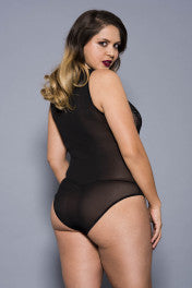 80052Q Plus size front keyhole opening lace teddy with sheer back-The Edge OK