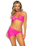 81652 South Beach 3 Piece Rhinestone Sarong Set - Neon Pink