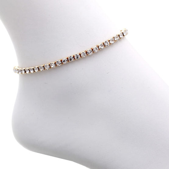 8321 1 Row Silver Rhinestone Stretch Anklet
